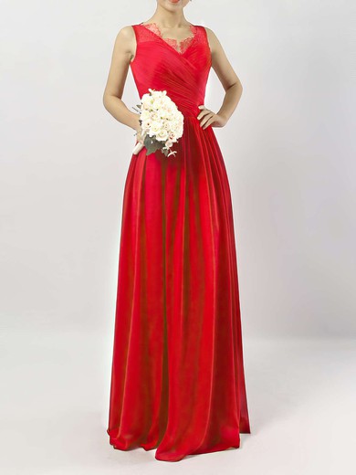 Chiffon V-neck Ankle-length A-line Lace Bridesmaid Dresses #PWD01013532