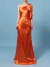 Silk-like Satin One Shoulder Floor-length Sheath/Column Ruffles Bridesmaid Dresses #PWD01013534