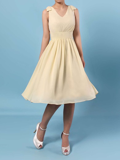 Chiffon V-neck Knee-length A-line Sashes / Ribbons Bridesmaid Dresses #PWD01013536