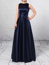 Satin Scoop Neck Floor-length A-line Sashes / Ribbons Bridesmaid Dresses #PWD01013544