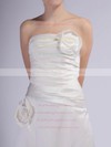 A-line Tea-length Satin Flower(s) Strapless Bridesmaid Dresses #PWD01012048