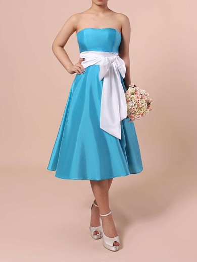 Satin Strapless Knee-length A-line Sashes / Ribbons Bridesmaid Dresses #PWD01013553