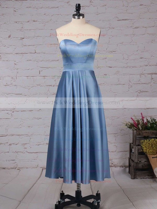 Satin Sweetheart Tea-length A-line Sashes / Ribbons Bridesmaid Dresses #PWD01013555