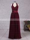 Chiffon Halter Floor-length A-line Sashes / Ribbons Bridesmaid Dresses #PWD01013563