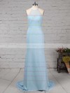 Chiffon Tulle Scoop Neck Sweep Train Trumpet/Mermaid Sashes / Ribbons Bridesmaid Dresses #PWD01013568