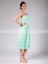 A-line Tea-length Chiffon Pleats One Shoulder Bridesmaid Dresses #PWD02013602