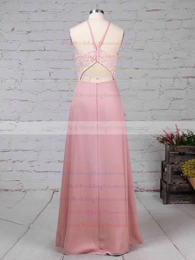 Chiffon Scoop Neck Floor-length Sheath/Column Lace Bridesmaid Dresses #PWD01013576