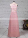 Chiffon Scoop Neck Floor-length Sheath/Column Lace Bridesmaid Dresses #PWD01013576