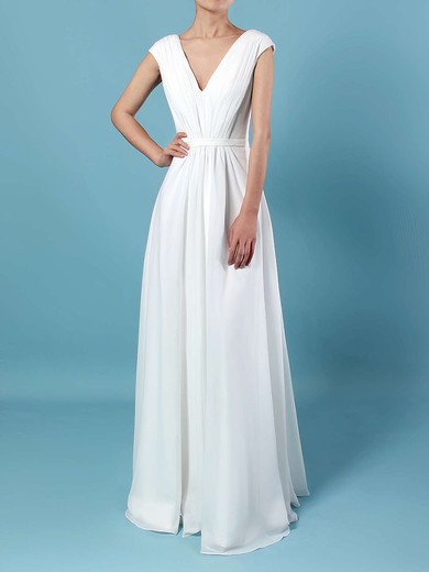 Chiffon V-neck Floor-length A-line Ruffles Bridesmaid Dresses #PWD01013587