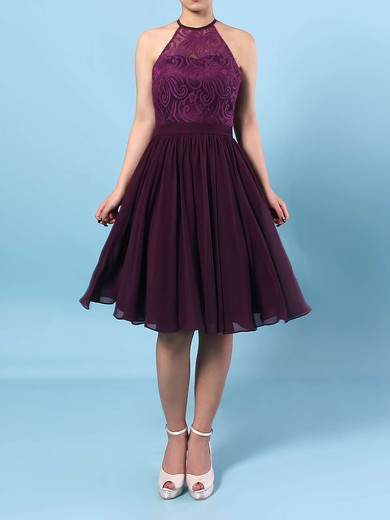 Lace Chiffon Scoop Neck Short/Mini A-line Ruffles Bridesmaid Dresses #PWD01013592