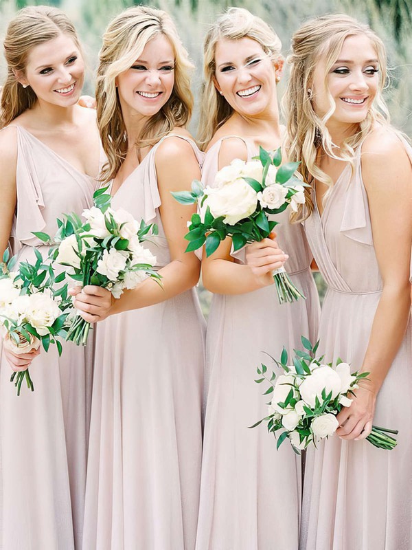 Chiffon V-neck Floor-length A-line Bridesmaid Dresses #PWD01013673