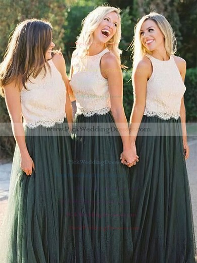 Tulle Scoop Neck Floor-length A-line Lace Bridesmaid Dresses #PWD01013676