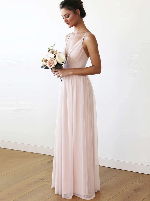 Chiffon V-neck Floor-length A-line Bridesmaid Dresses #PWD01013708