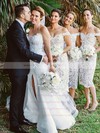 Lace Off-the-shoulder Tea-length Sheath/Column Bridesmaid Dresses #PWD01013721