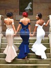 Silk-like Satin Off-the-shoulder Asymmetrical Trumpet/Mermaid Sashes / Ribbons Bridesmaid Dresses #PWD01013727