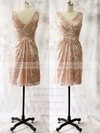 Sequined V-neck Knee-length A-line Ruffles Bridesmaid Dresses #PWD01013728