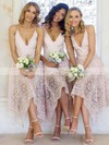 Lace V-neck Tea-length A-line Bridesmaid Dresses #PWD01013596