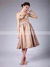 A-line Tea-length Satin Pleats Strapless Bridesmaid Dresses #PWD02013614