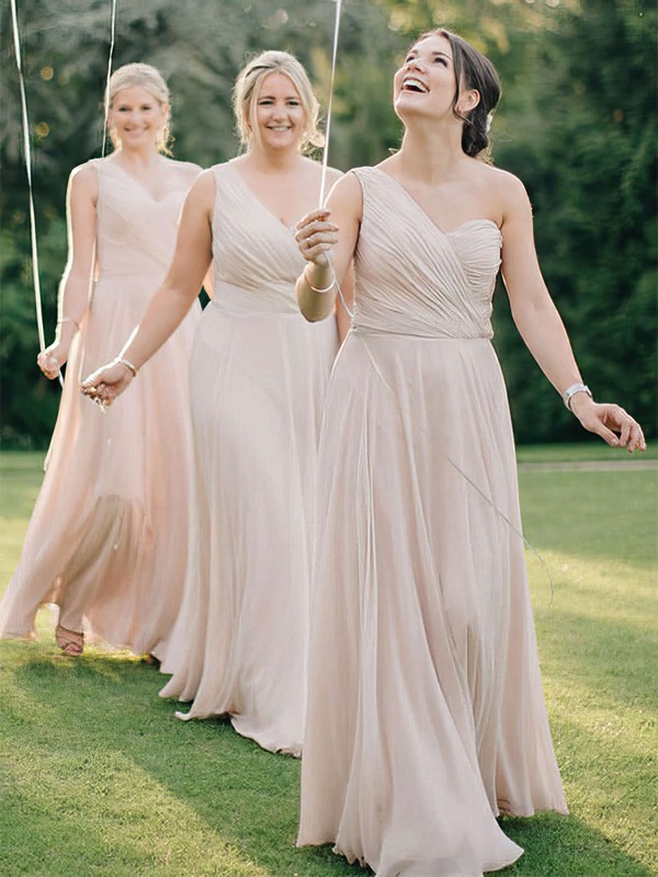Chiffon One Shoulder Floor-length A-line Ruffles Bridesmaid Dresses #PWD01013618