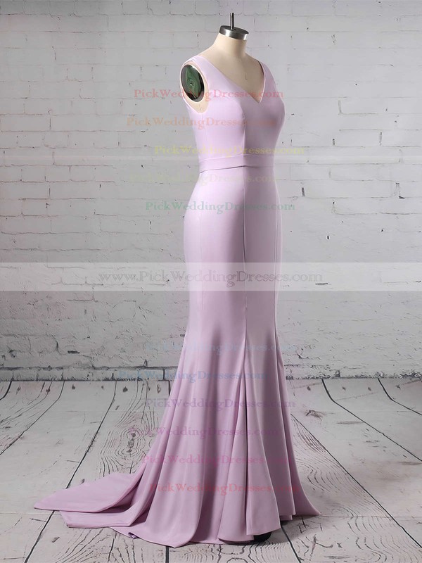Silk-like Satin V-neck Sweep Train Trumpet/Mermaid Sashes / Ribbons Bridesmaid Dresses #PWD01013623