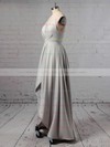 Satin V-neck Asymmetrical A-line Split Front Bridesmaid Dresses #PWD01013627