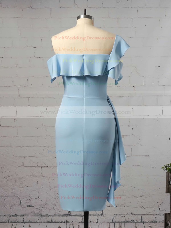 Silk-like Satin One Shoulder Tea-length Sheath/Column Ruffles Bridesmaid Dresses #PWD01013657