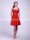 Ball Gown Short/Mini Satin Pleats Halter Bridesmaid Dresses #PWD02013628