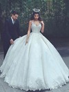 Lace Satin V-neck Floor-length Ball Gown Appliques Lace Wedding Dresses #PWD00023322