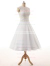 Tulle Scoop Neck Tea-length Princess Lace Wedding Dresses #PWD00023329