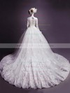 Tulle Off-the-shoulder Chapel Train Ball Gown Appliques Lace Wedding Dresses #PWD00023332