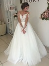 Tulle Scoop Neck Sweep Train Ball Gown Appliques Lace Wedding Dresses #PWD00023333