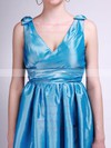 A-line Short/Mini Taffeta Pleats V-neck Bridesmaid Dresses #PWD02013631