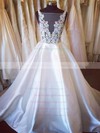 Satin Tulle Scoop Neck Court Train Ball Gown Appliques Lace Wedding Dresses #PWD00023338