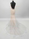 Tulle V-neck Sweep Train Trumpet/Mermaid Lace Wedding Dresses #PWD00023342