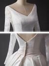 Lace Satin V-neck Chapel Train Ball Gown Sashes / Ribbons Wedding Dresses #PWD00023344