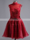 High Neck Tulle Appliques Lace Inexpensive Knee-length Bridesmaid Dresses #PWD010020101414