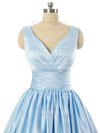 V-neck Light Sky Blue Satin Lace-up Pleats Short/Mini Bridesmaid Dresses #PWD010020101795