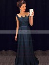 Affordable Scoop Neck Blue Chiffon Tulle Appliques Lace Floor-length Bridesmaid Dresses #PWD010020101989