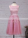 New Style Scoop Neck Tulle Appliques Lace Knee-length Bridesmaid Dresses #PWD010020102050