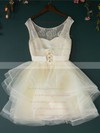 Wholesale Scoop Neck Lace Tulle with Bow Short/Mini Bridesmaid Dresses #PWD010020102158