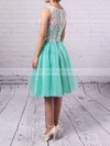 Scoop Neck Tulle with Lace Covered Buttons Short/Mini Bridesmaid Dresses #PWD010020102213