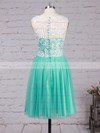 Scoop Neck Tulle with Lace Covered Buttons Short/Mini Bridesmaid Dresses #PWD010020102213