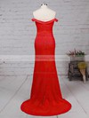Sheath/Column Off-the-shoulder Red Silk-like Satin Ruffles Modern Bridesmaid Dresses #PWD010020102332