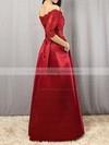 A-line Off-the-shoulder Satin Floor-length Appliques Lace Burgundy Bridesmaid Dresses #PWD010020102406