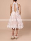A-line High Neck Best Lace Short/Mini Flower(s) Open Back Bridesmaid Dresses #PWD010020102525