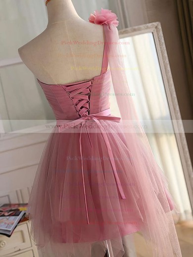 Princess One Shoulder Tulle Short/Mini Sashes / Ribbons Fashion Bridesmaid Dresses #PWD010020102533