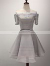 A-line Off-the-shoulder Satin Organza Short/Mini Sashes / Ribbons Bridesmaid Dresses #PWD010020102547