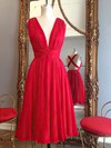 Hot A-line V-neck Chiffon Knee-length Ruffles Red Backless Bridesmaid Dresses #PWD010020102648