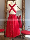 Hot A-line V-neck Chiffon Knee-length Ruffles Red Backless Bridesmaid Dresses #PWD010020102648