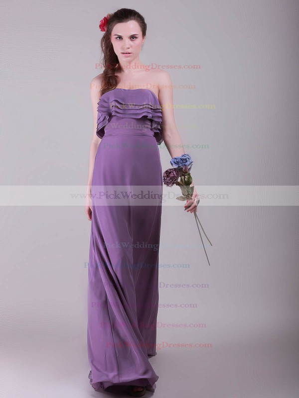 A-line Floor-length Chiffon Ruffles Strapless Bridesmaid Dresses #PWD02013635